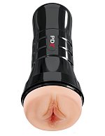 Телесный мастурбатор-вагина в черной колбе Super Luscious Lips XXL