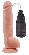 Телесный вибратор с мошонкой на присоске Extra Fun Vibrating Dildo - 23,5 см.