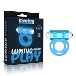 Голубое, светящееся в темноте эрекционное виброкольцо Lumino Play Vibrating Penis Ring