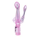 Розовый вибратор с анальным и клиторальным отростками Intimate Tease - 22,5 см.