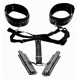 Черная бондажная система Acquire Easy Access Thigh Harness with Wrist Cuffs