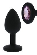Черная гладкая анальная пробка с розовым кристаллом Silicone Diamond Plug - 7 см.